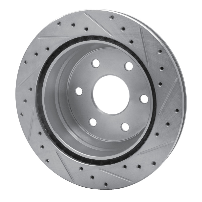 Cadillac Escalade Brake Rotor (1) - Rear Left - R1 Concepts - Drilled & Slotted - Silver - `00-`14